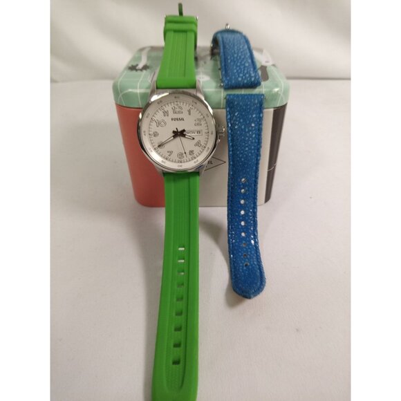 Fossil Women's Cecile Green Watch w/ Silicone Strap Extra Strap in Original Box - Picture 1 of 10